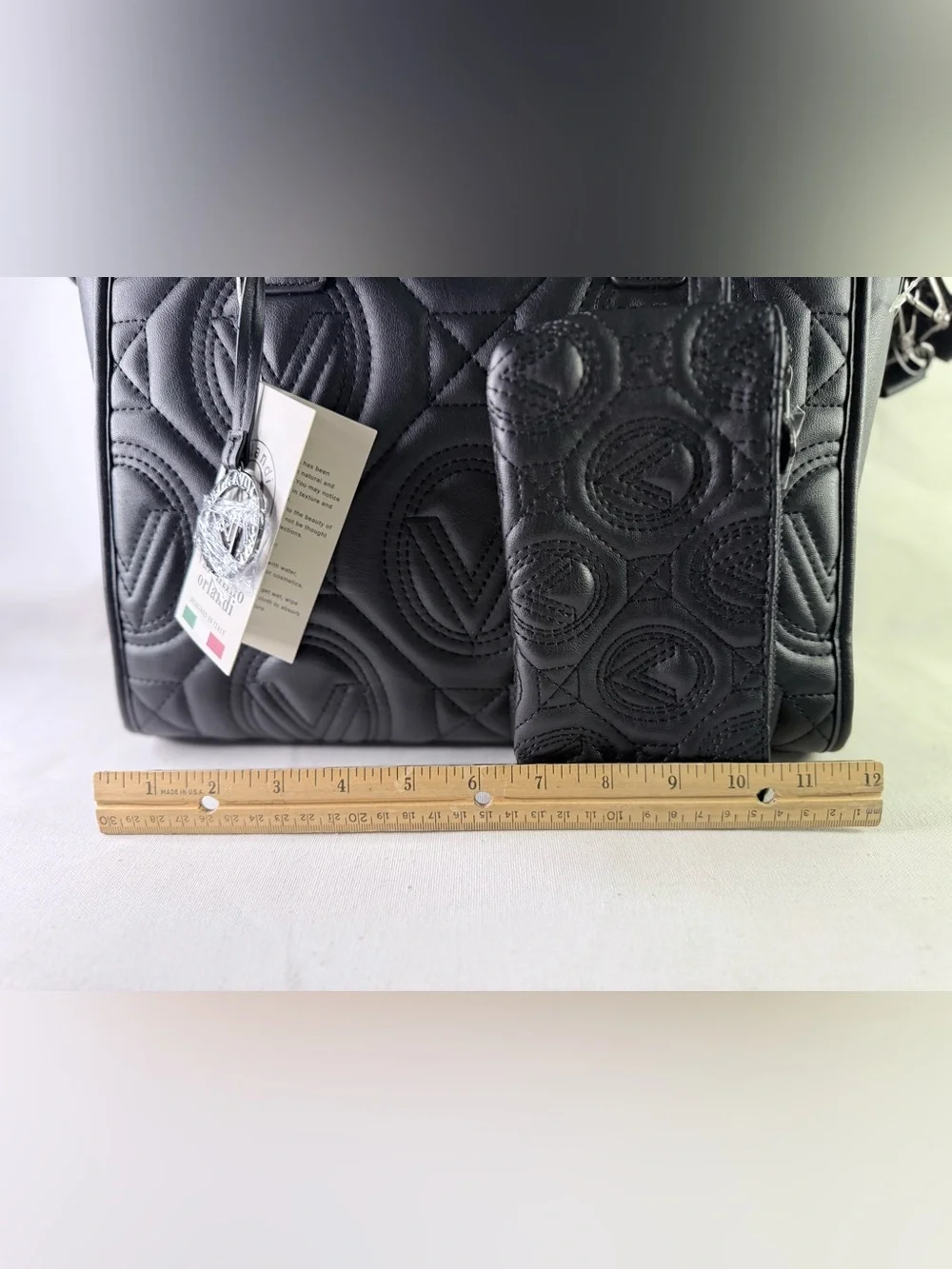 Black Quilted Tote Bag with Removable Pouch and Charm Valentino Orlandi